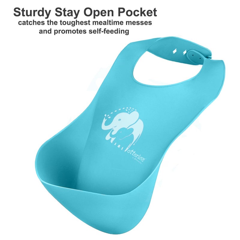 Otterlove Silicone Bib-100% Pure Platinum LFGB Baby Bibs 6-48 months-No Fillers-BPA and Phthalate Free (2 Bib Pack - Blue Elephants & Lemon Lime Otters) - Image 5